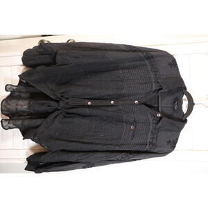 Young Threads black sheer button up with embroidery details and bishop sleeves
